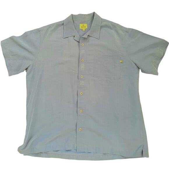 Solitude Blue Gray Short Sleeved Men's Shirt with Embroidery Easy Care Soft sz L - Picture 1 of 9